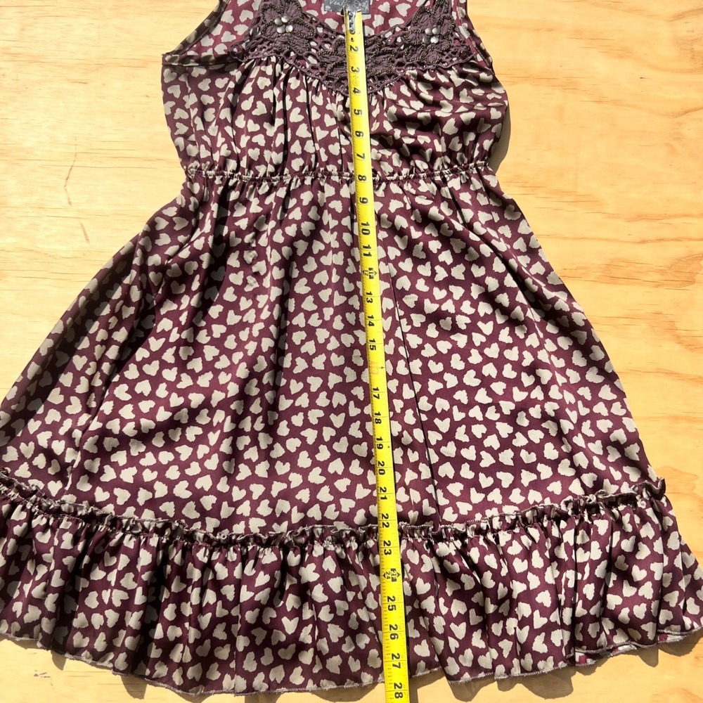 Ventti Heart Print Sleeveless Mini Dress Crochet Lace Studded Plum Purple Small - Picture 5 of 9